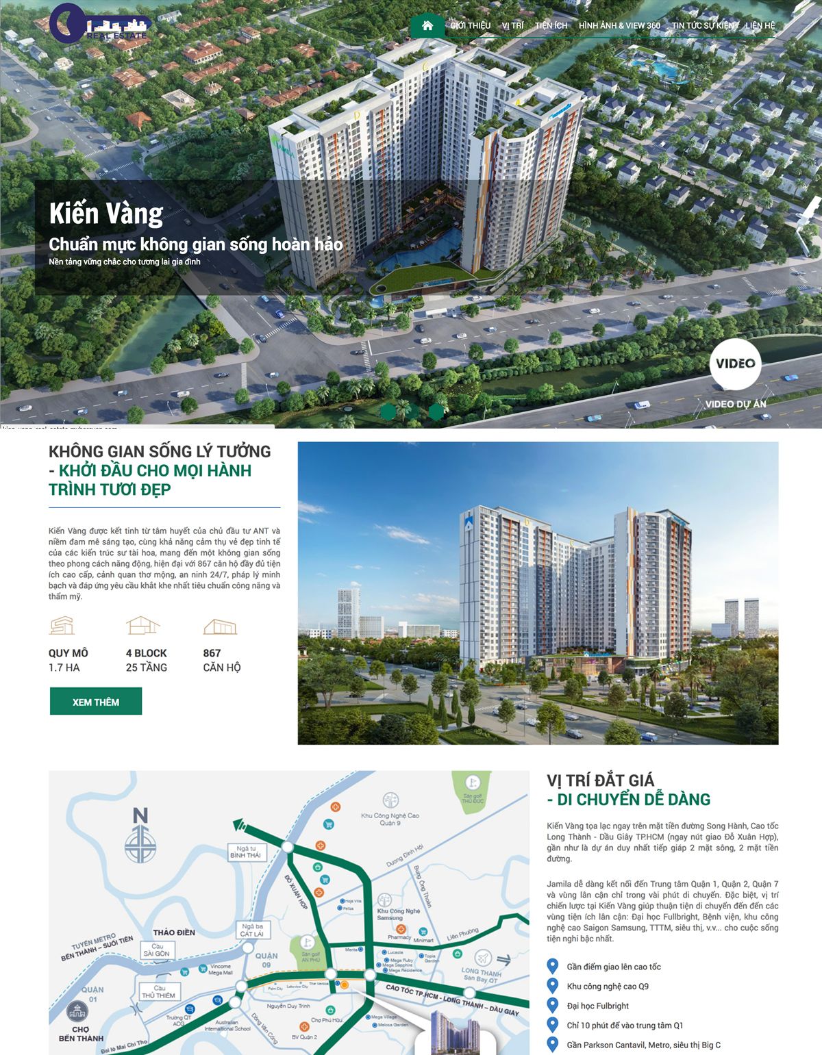 Mẫu website bất động sản kiến vàng