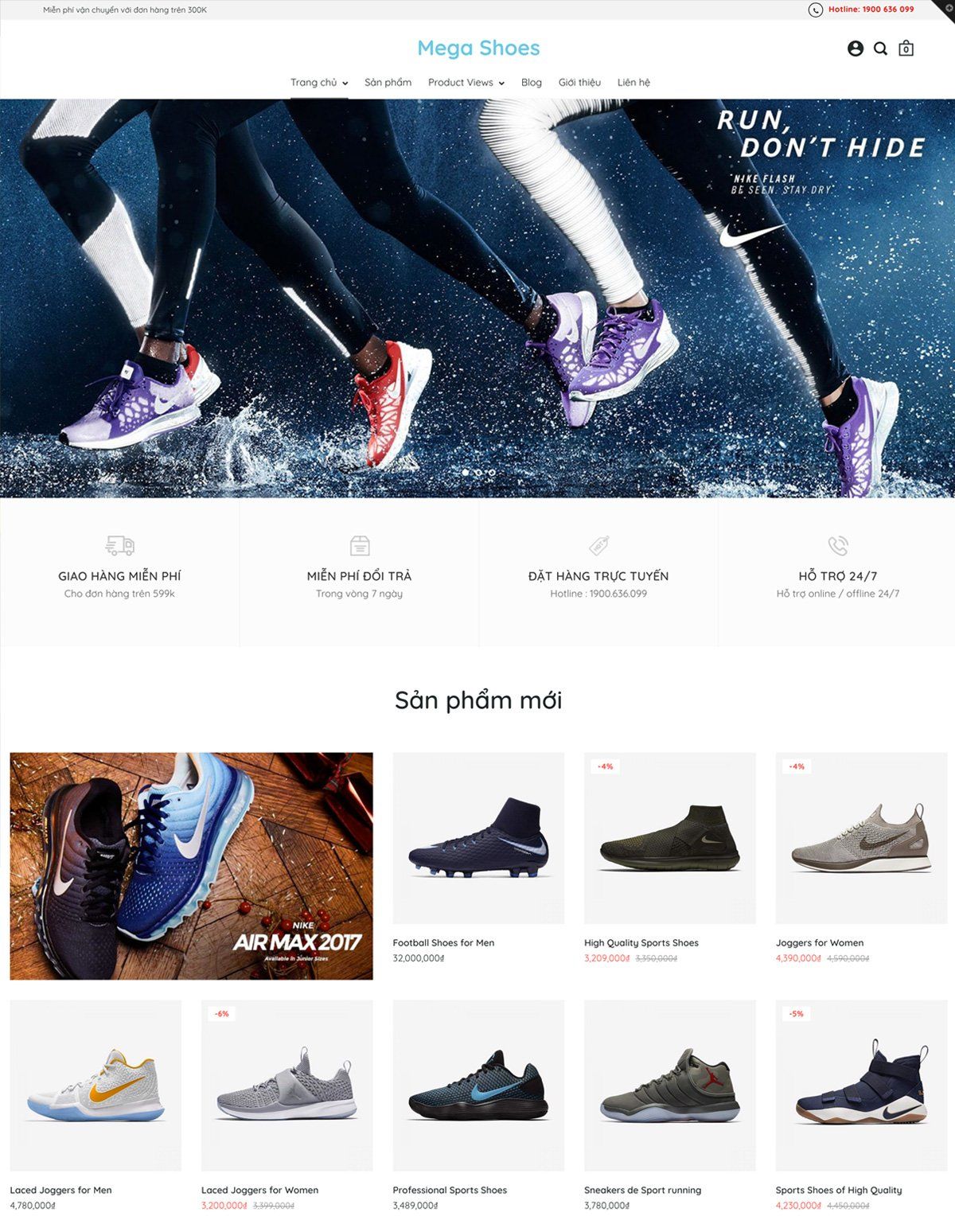 Mẫu website mega shoes
