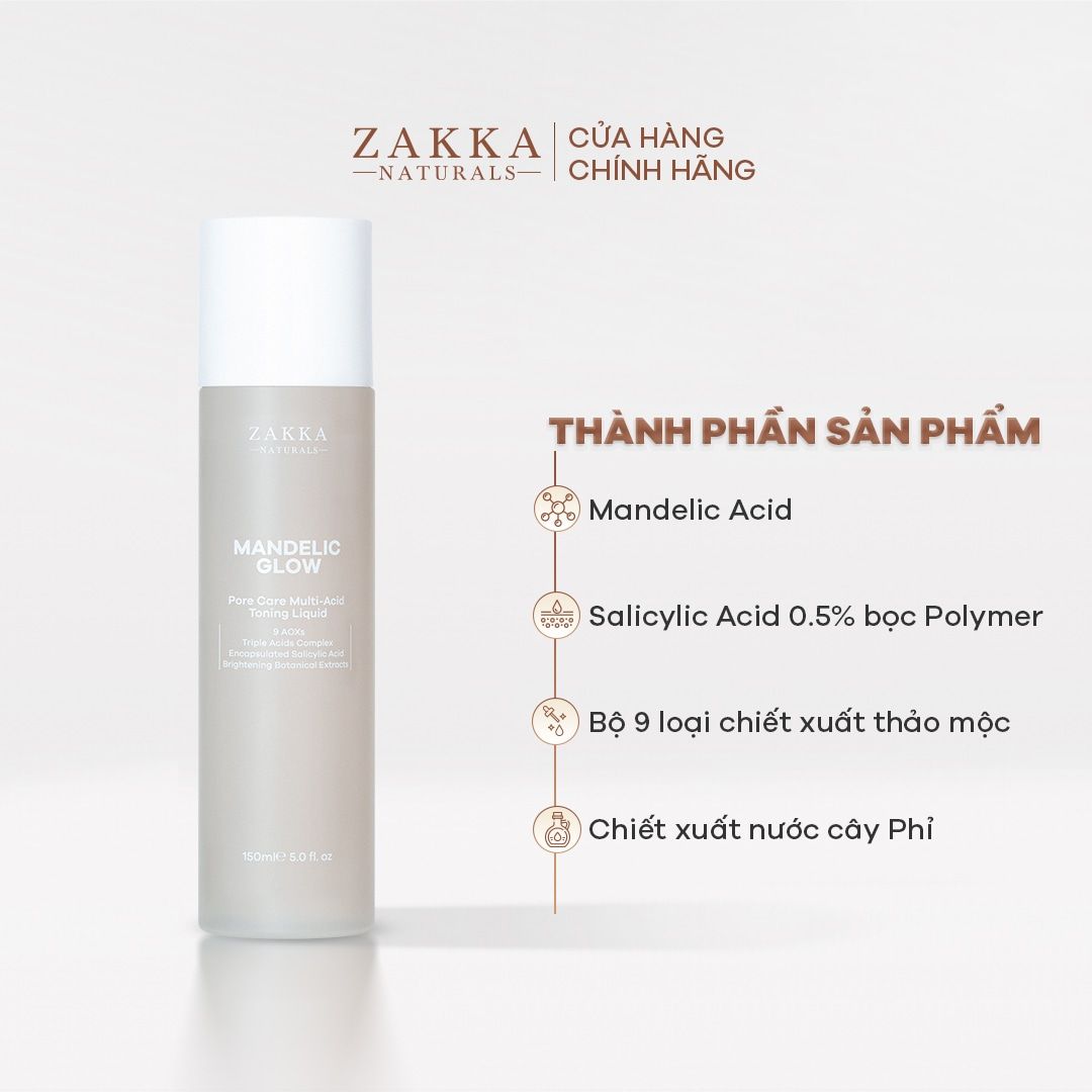 Toner tẩy da chết AHA, BHA Mandelic Glow