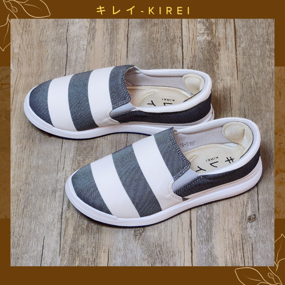 Giày Nhật Kirei walk canvas sọc KH Xám trắng