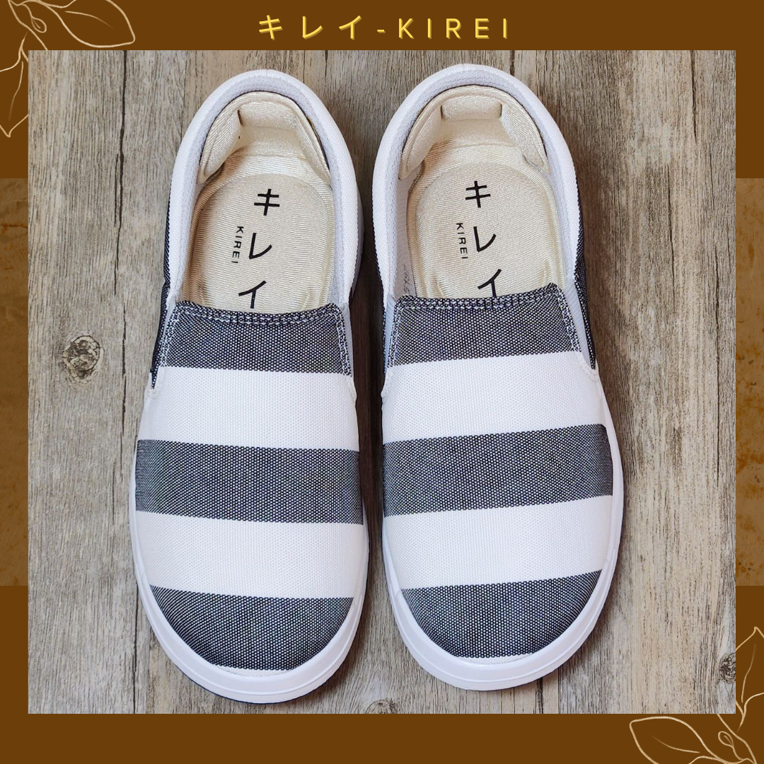 Giày Nhật Kirei walk canvas sọc KH Xám trắng