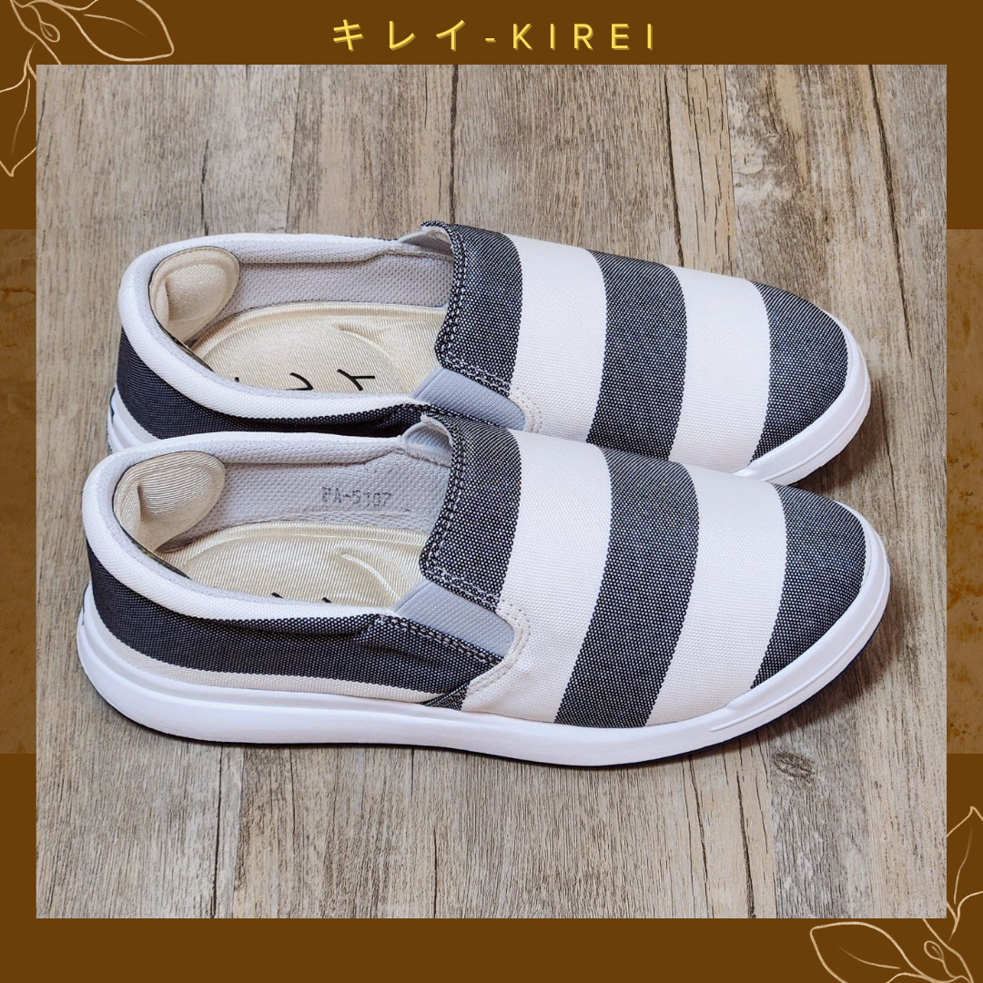 Giày Nhật Kirei walk canvas sọc KH Xám trắng