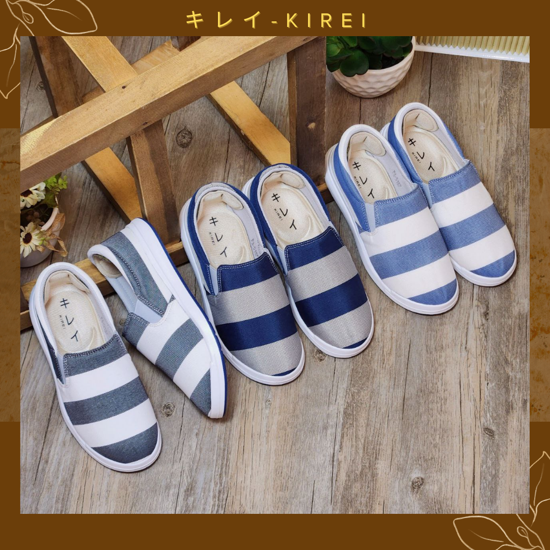 Giày Nhật Kirei walk canvas sọc KH Xám xanh