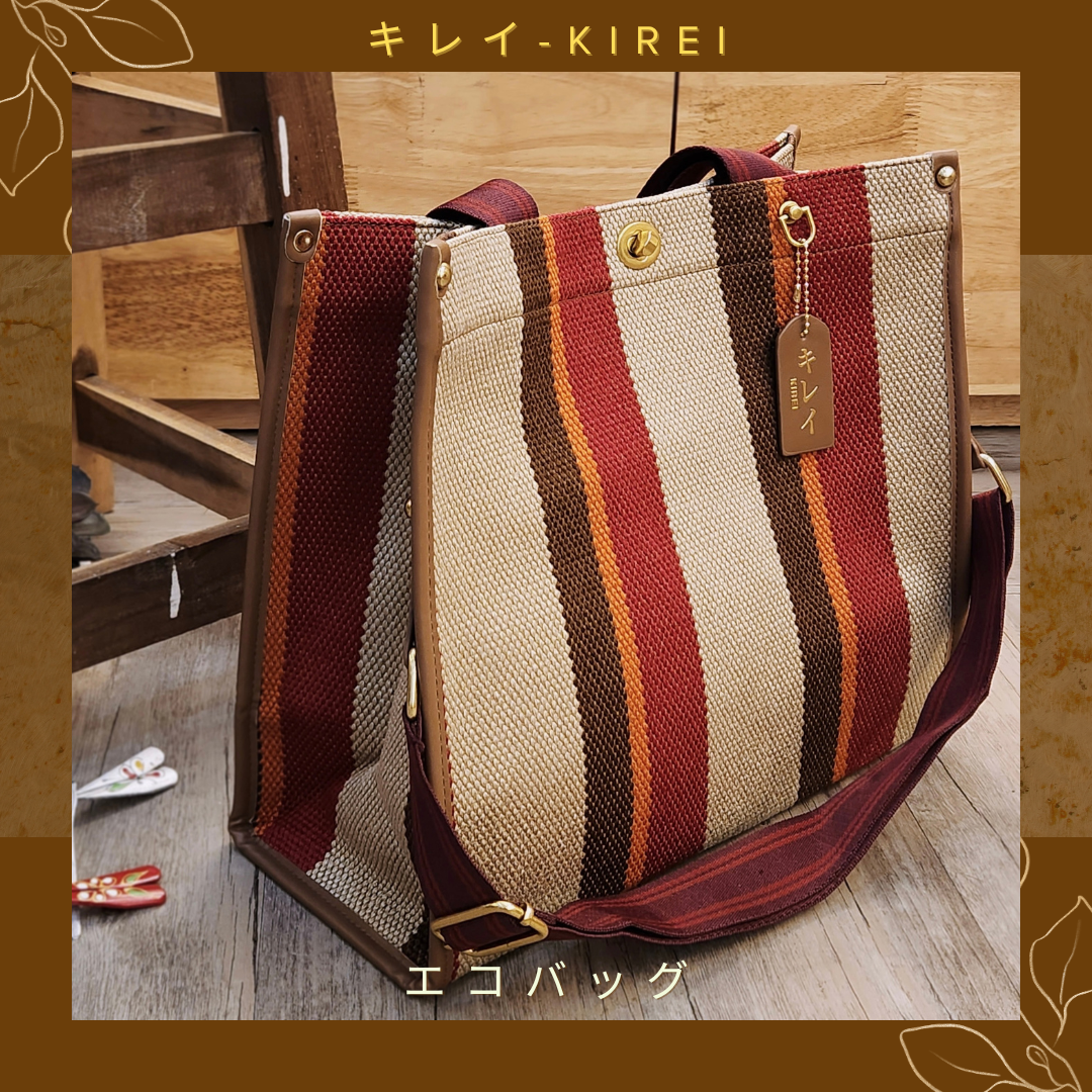 Túi xách Kirei ECO stripes canvas tote 02 HD Nâu đỏ