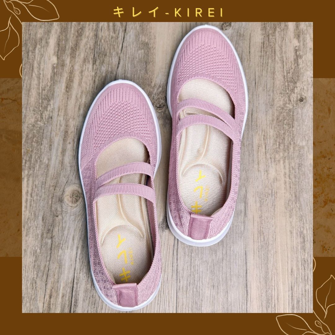 Giày Nhật búp bê Kirei walk straps knitted BG Hồng