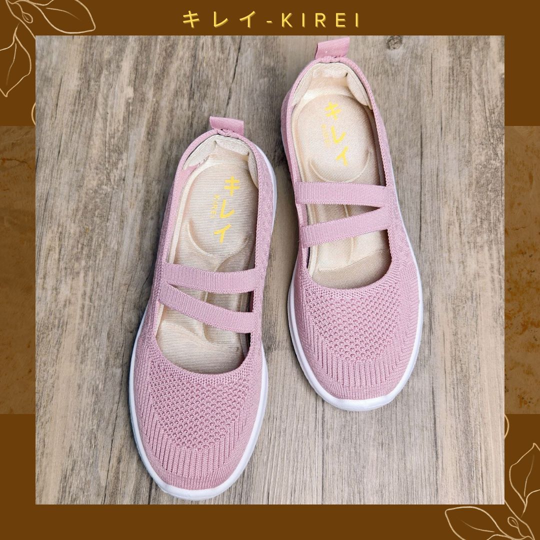 Giày Nhật búp bê Kirei walk straps knitted BG Hồng