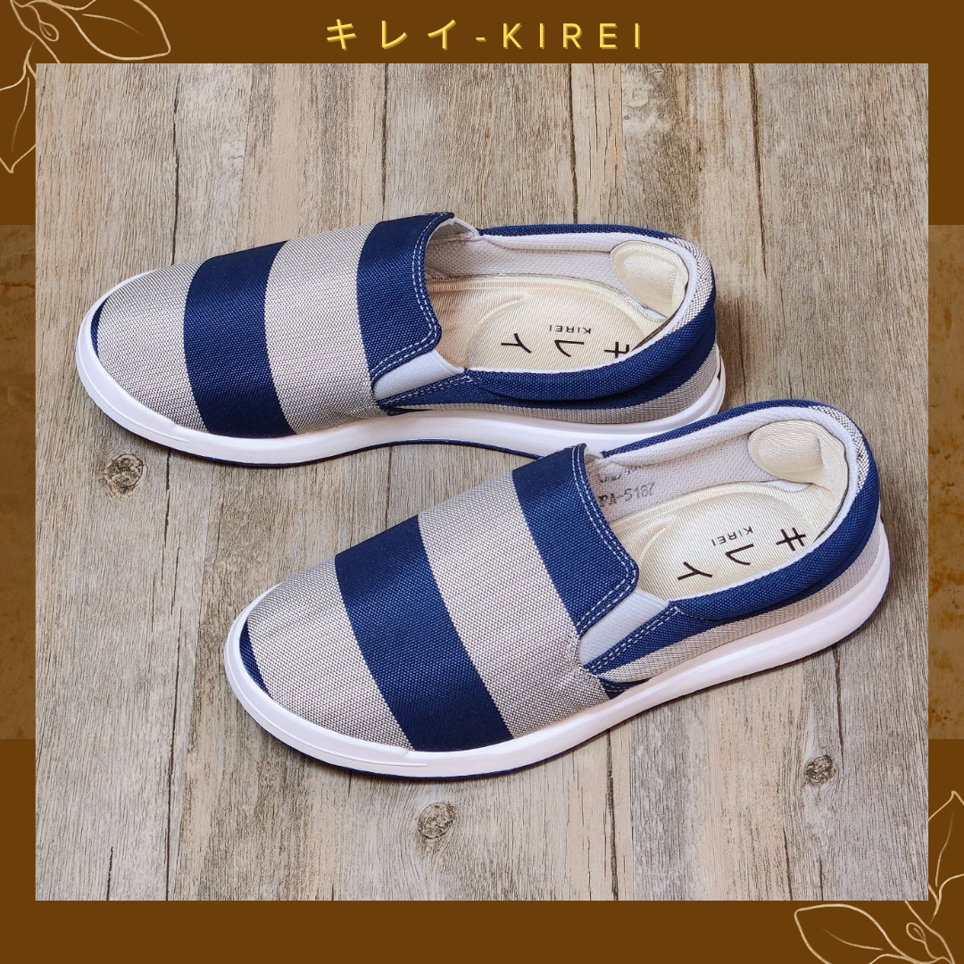 Giày Nhật Kirei walk canvas sọc KH Xám xanh