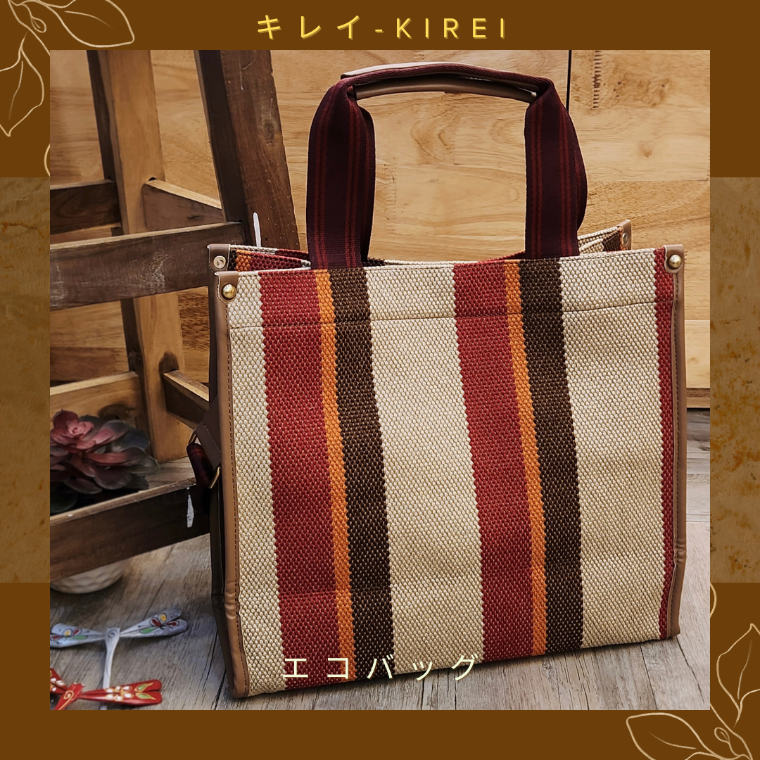 Túi xách Kirei ECO stripes canvas tote 02 HD Nâu đỏ