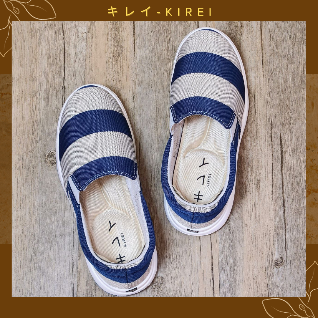 Giày Nhật Kirei walk canvas sọc KH Xám xanh