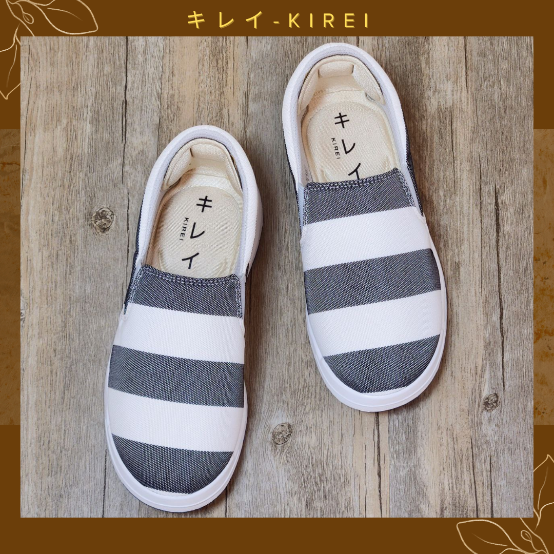 Giày Nhật Kirei walk canvas sọc KH Xám trắng