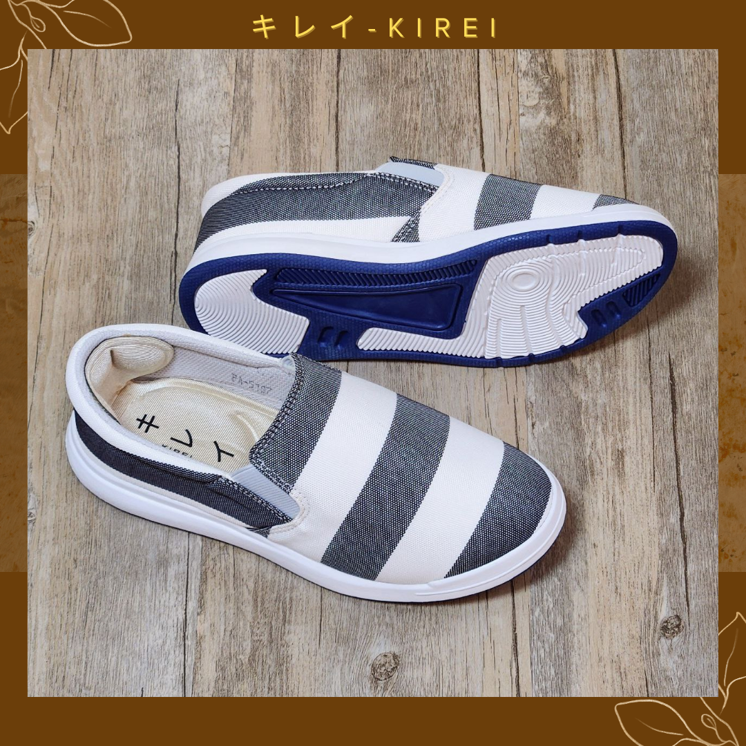 Giày Nhật Kirei walk canvas sọc KH Xám trắng