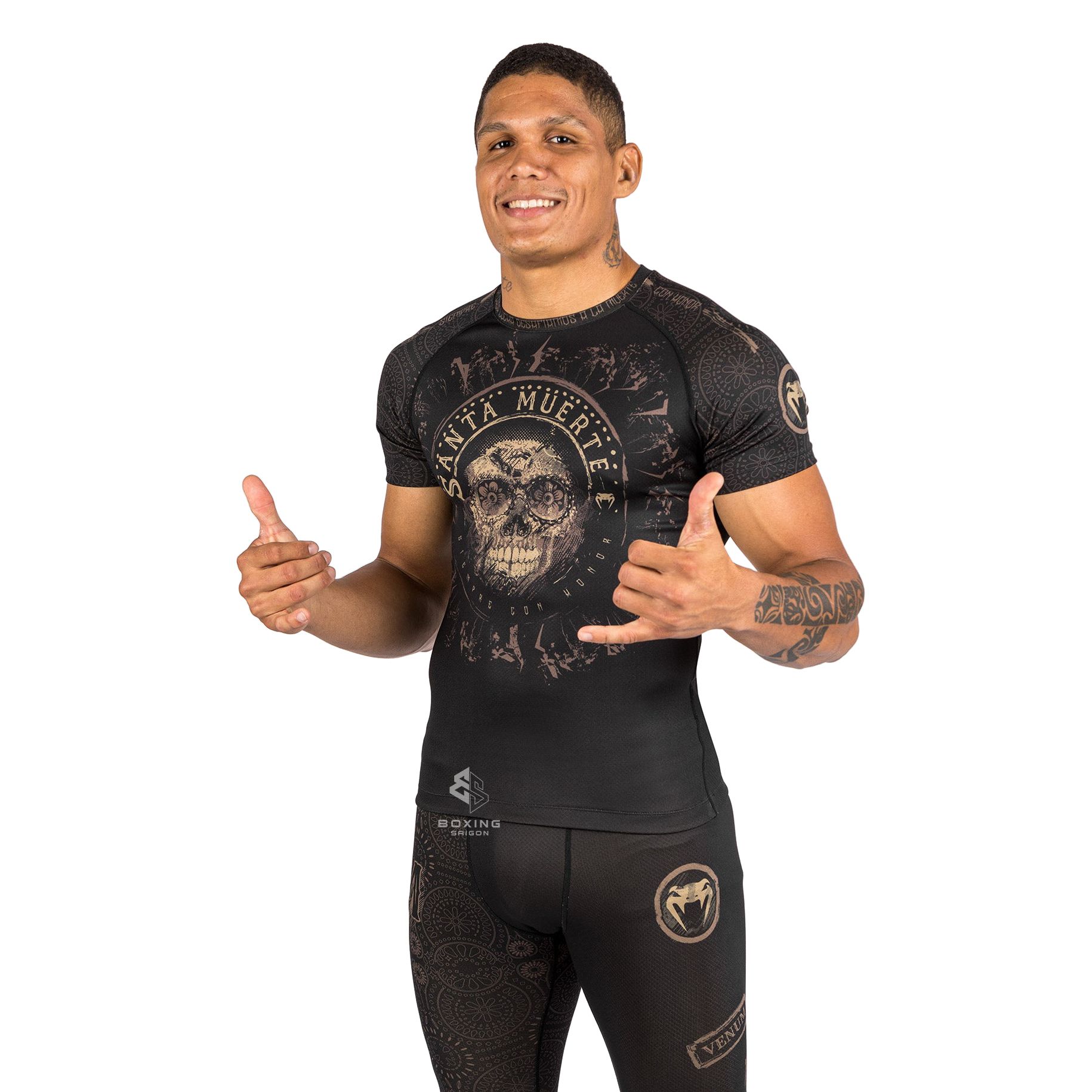 Áo bó Venum Santa Muerte Dark Side Rashguard Short Sleeves