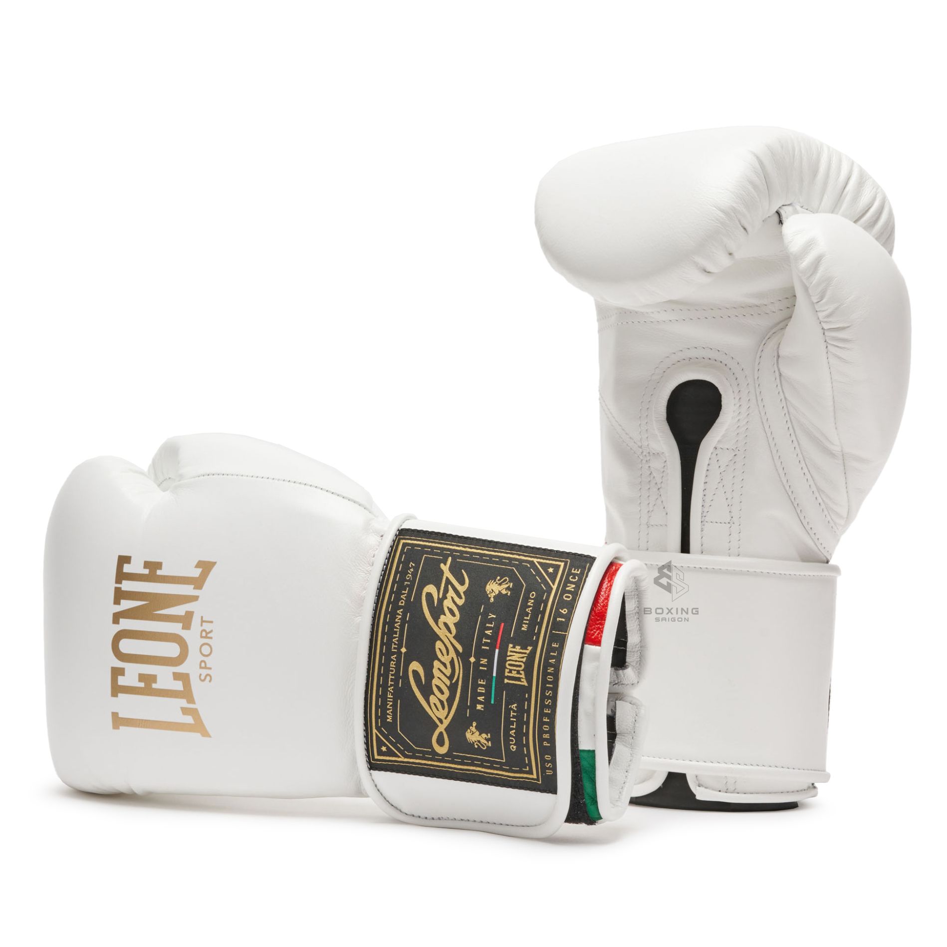 Găng Tay Leone Orlando Tricolore Boxing Gloves Velcro - White