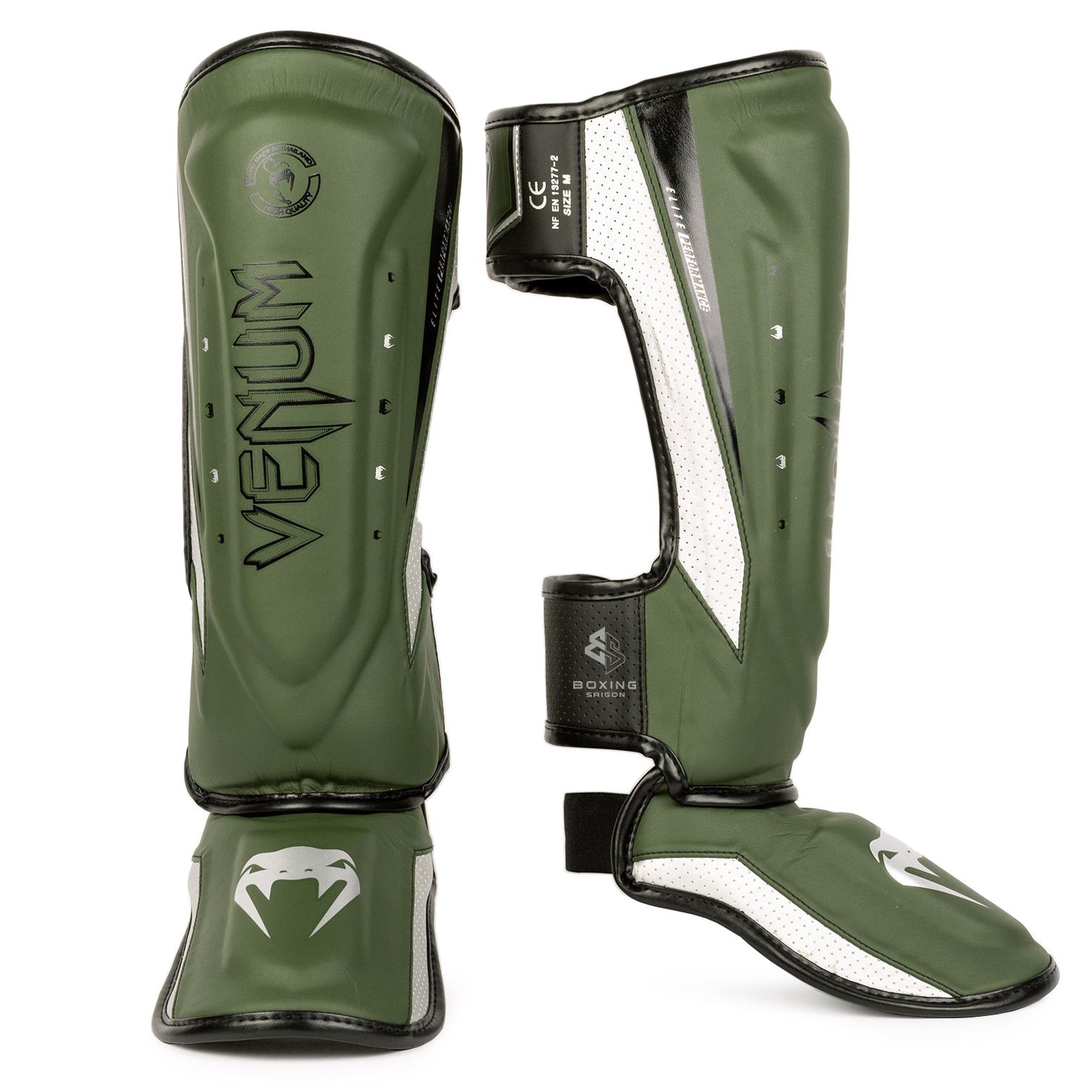 Bảo Hộ Chân Venum Elite Evo Shinguards - Khaki/Silver