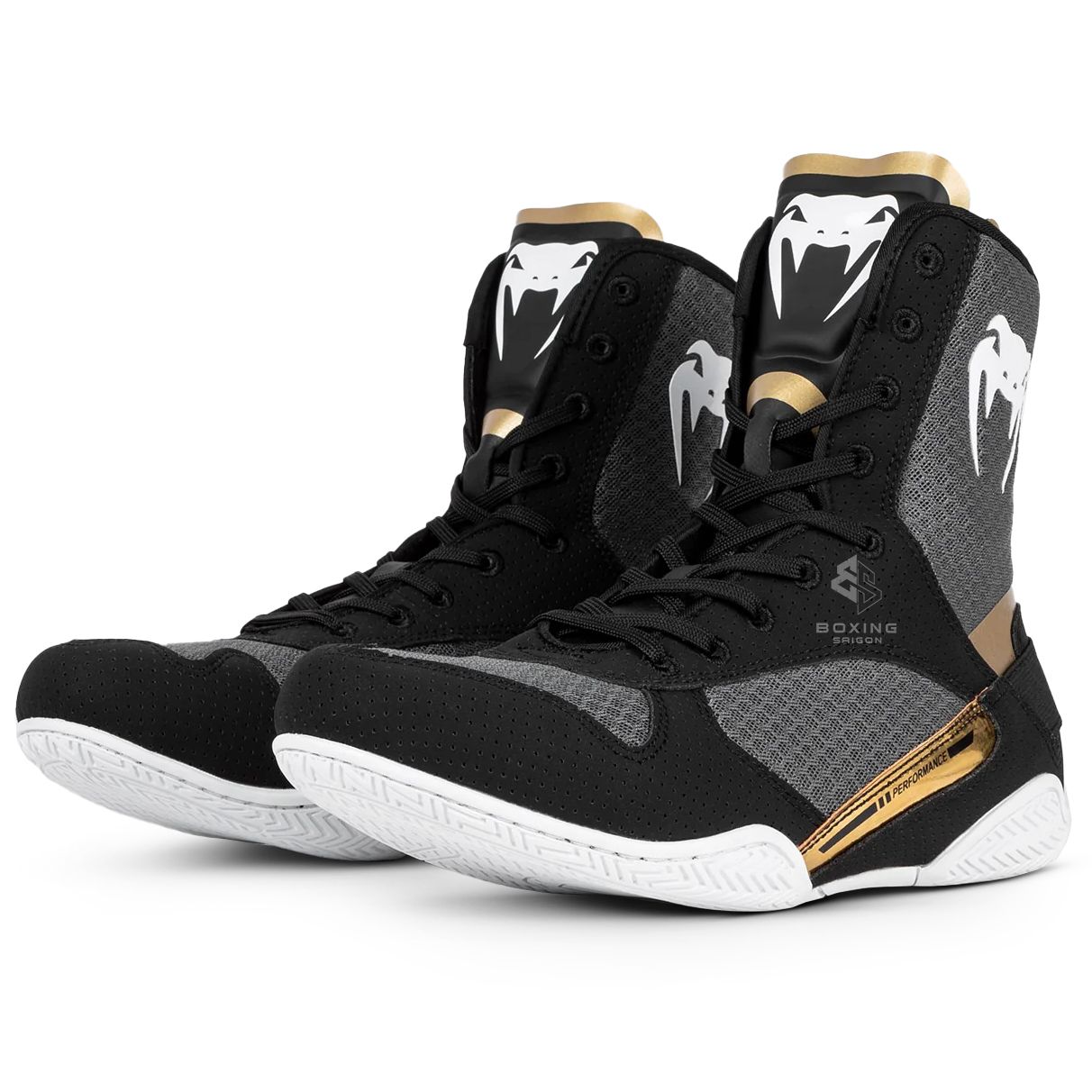 Giày Venum Elite Boxing Shoes - Black/White/Gold
