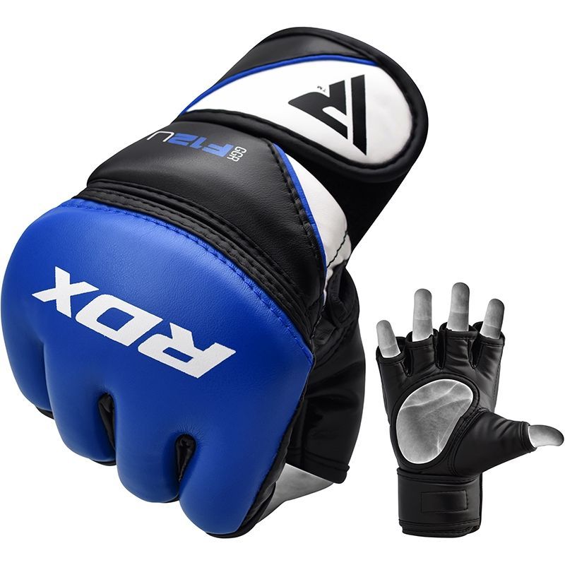 Găng Tay Rdx Leather-X Training Mma Grappling Gloves - Blue
