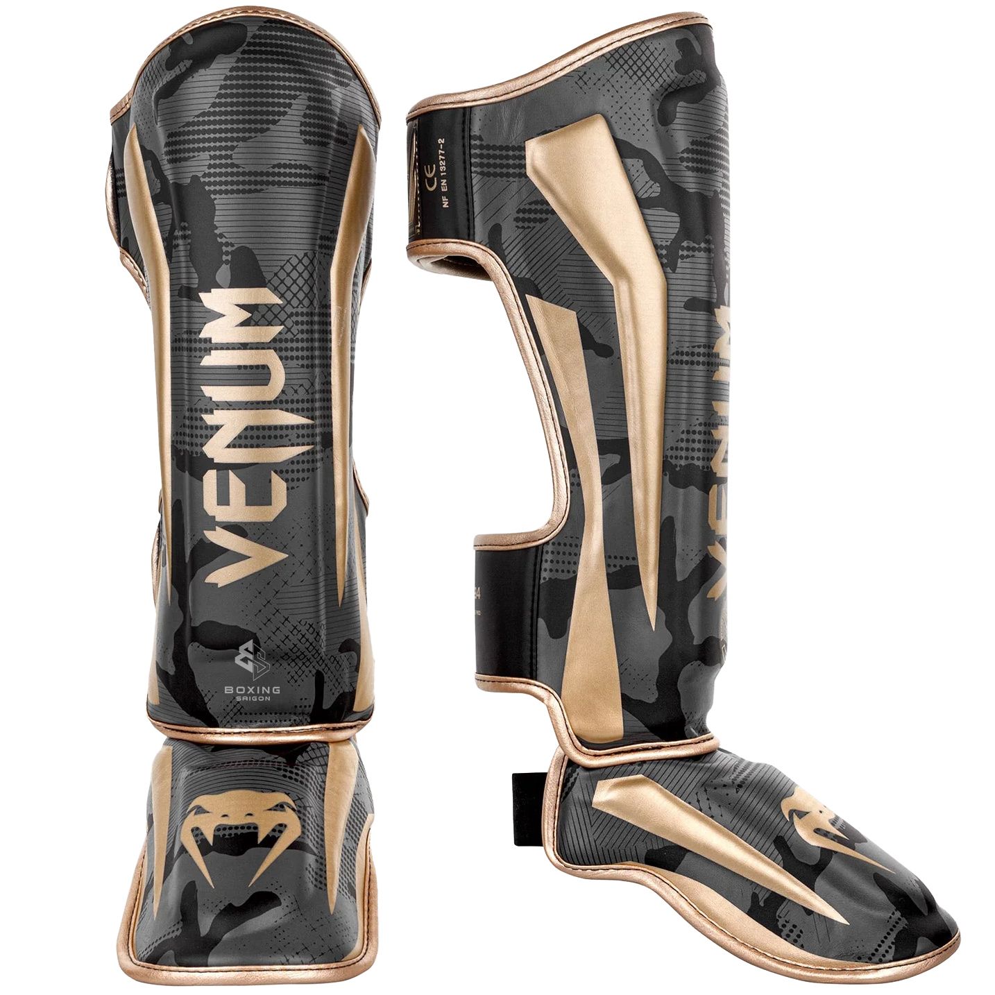 Bảo Hộ Chân Venum Elite Shin Guards - Dark Camo/Gold