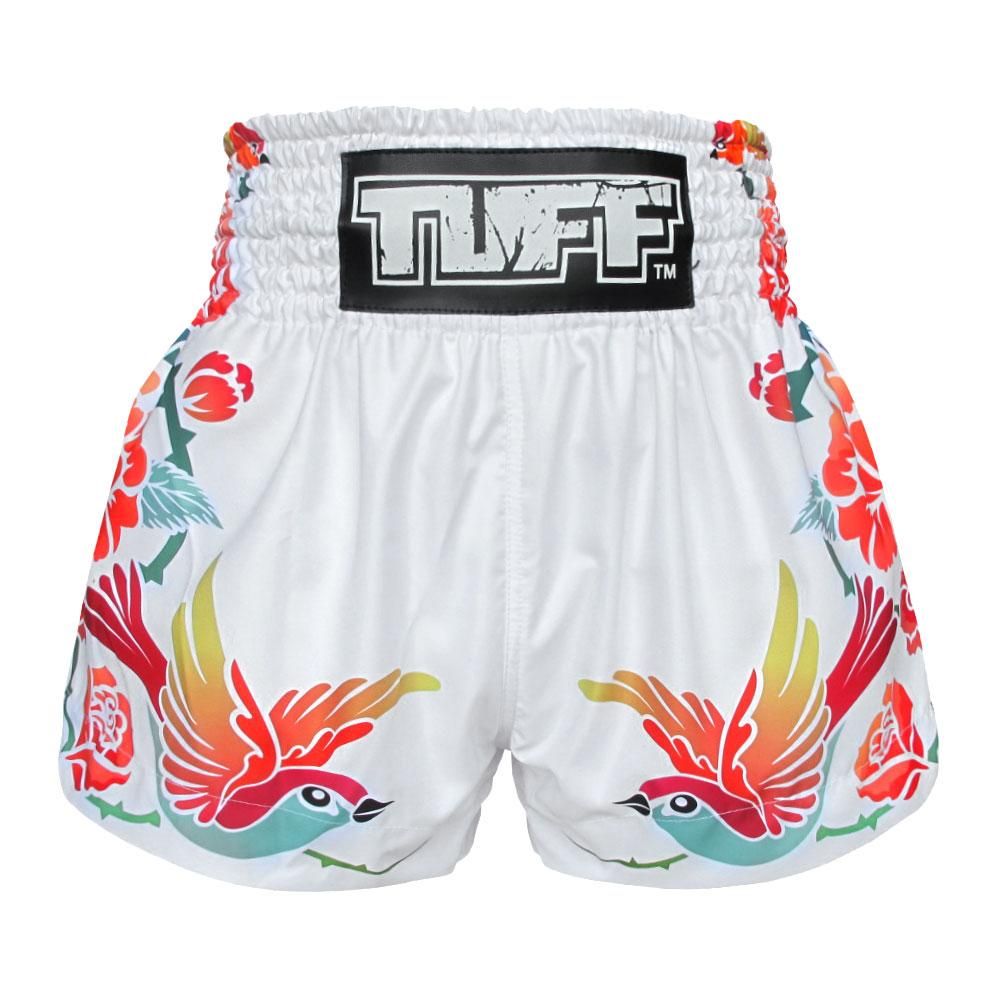 Quần TUFF Muay Thai Boxing Shorts White Birds And Roses Inspired