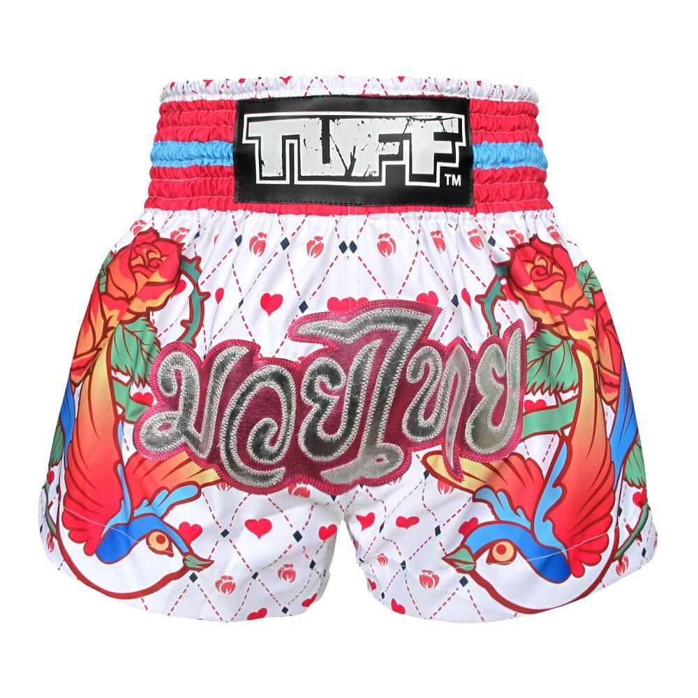 Quần TUFF Muay Thai Boxing Short White With Classic Rose