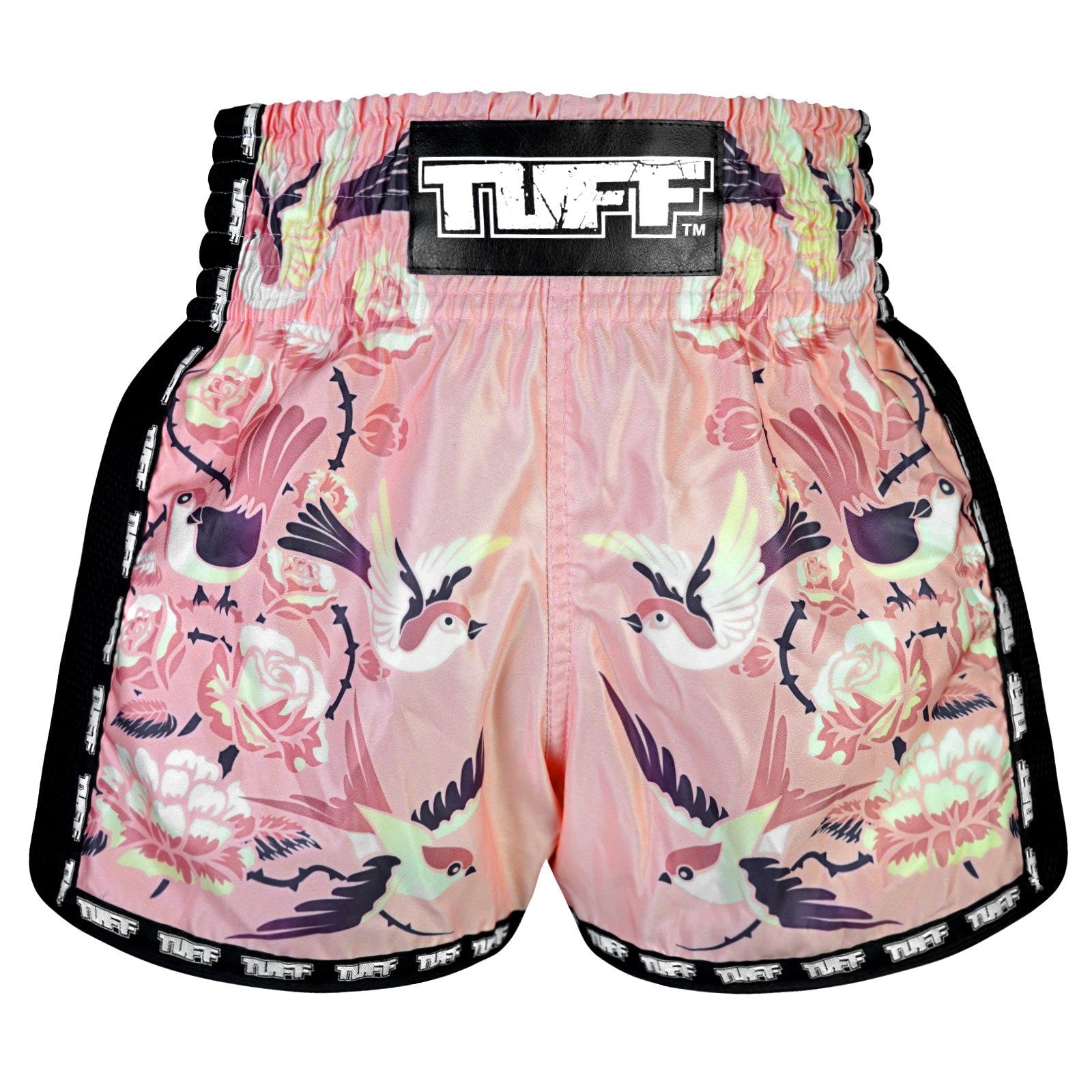 Quần TUFF Muay Thai Boxing Shorts Pink Retro Style Birds With Roses