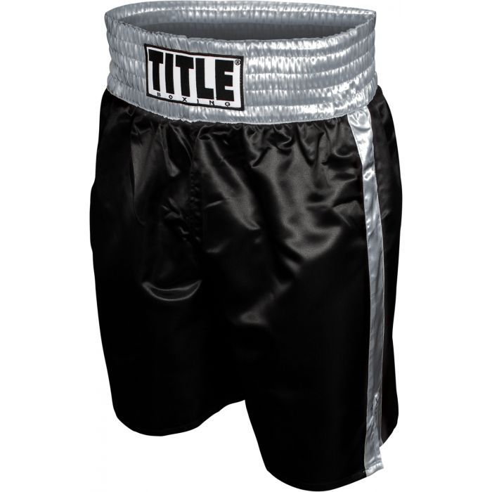 Quần Title Professional Satin Boxing Trunks - Black/Silver