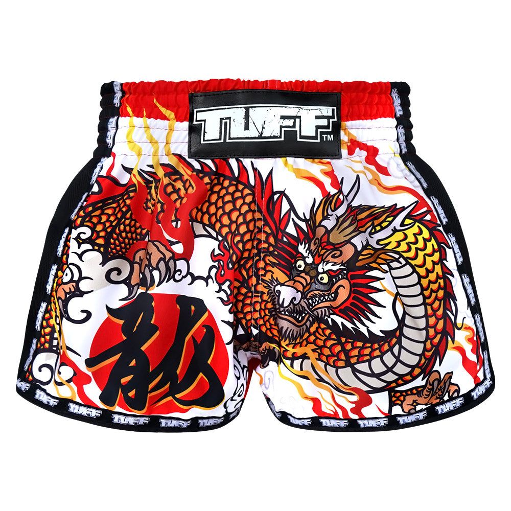 Quần TUFF Muay Thai Boxing Shorts New Retro Style White Chinese Dragon