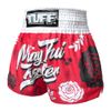 Quần Tuff Muay Thai Boxing Shorts Red Muay Thai Fighter With Flower Pattern