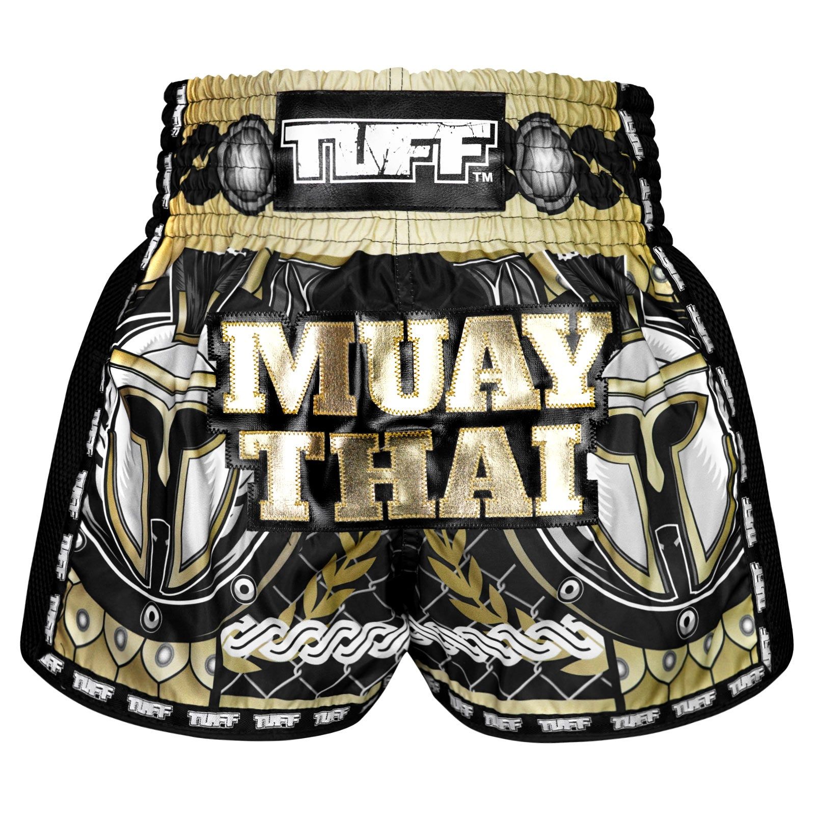 Quần Tuff Muay Thai Boxing Shorts New Retro Style Golden Gladiator In Black