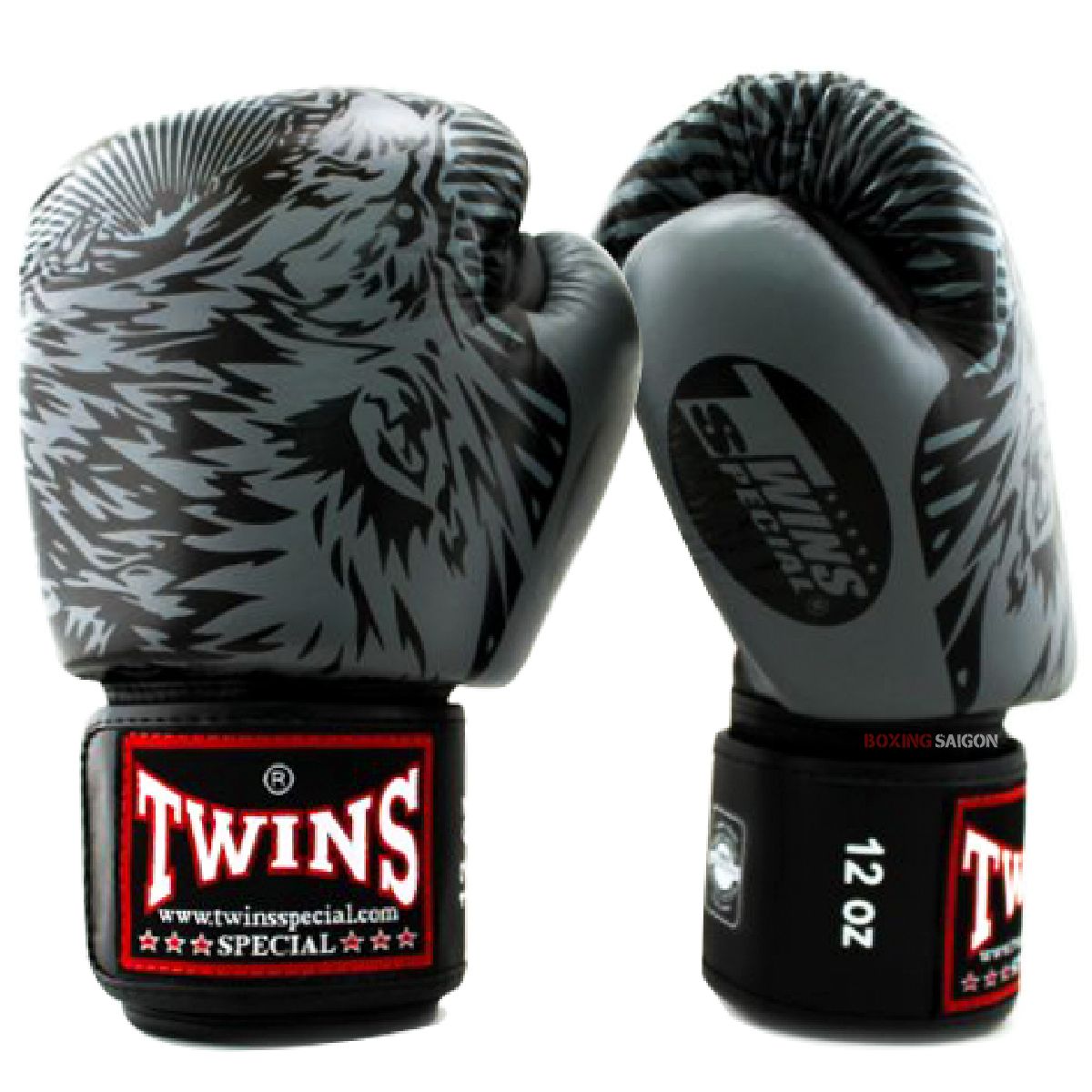 GĂNG TAY TWINS FBGV-50 VELCRO GLOVES (THAILAND LEATHER 100%) - GREY/BLACK