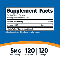 Nutricost Yohimbine Hỗ trợ giảm mỡ - HCL Capsules, 5 mg - 120 viên