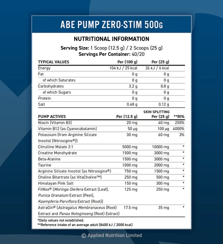 ABE PUMP - ZERO STIM PRE-WORKOUT 500GR | 40 Lần dùng