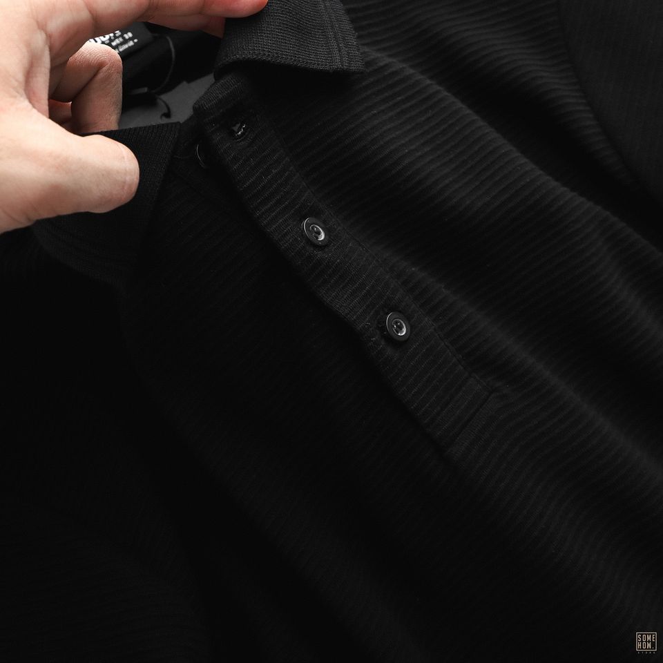 Polo Gân Trơn Icon Trắng Đen