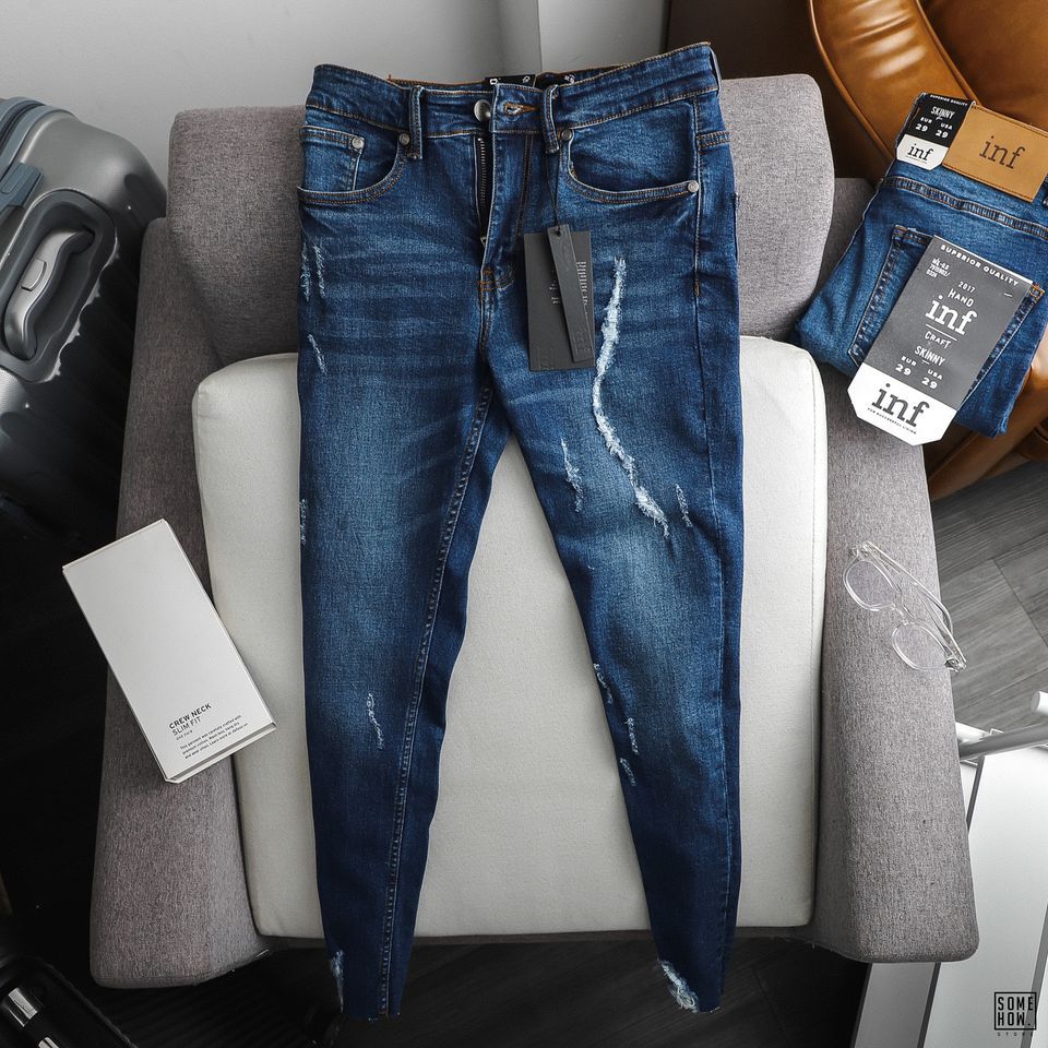 Quần Jean Inf Xanh Skinny Ripped