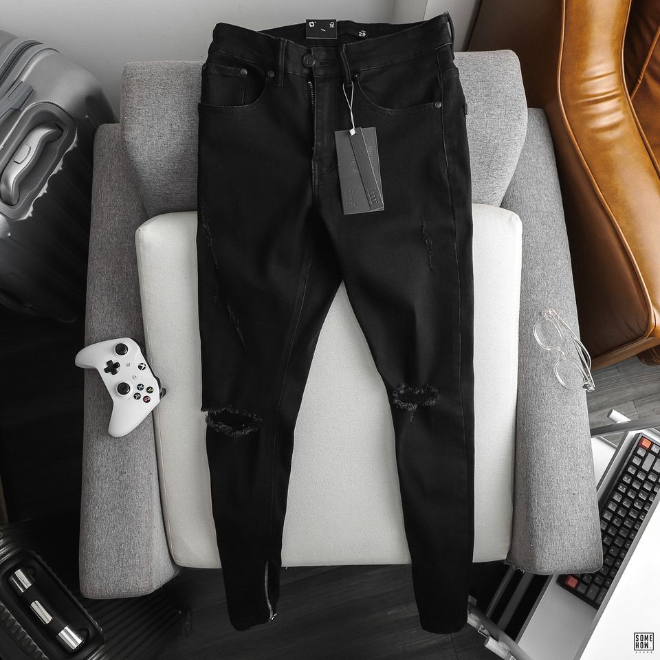 Quần Jean Inf Đen Zipper