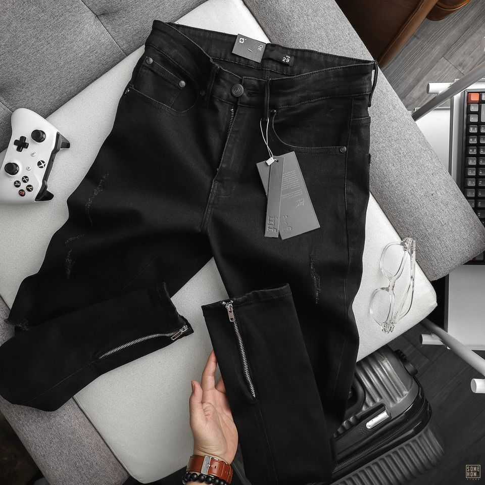 Quần Jean Inf Đen Zipper
