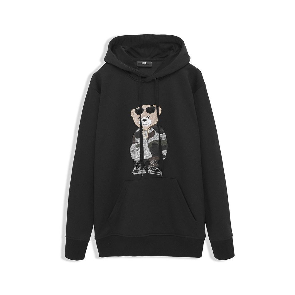 Hoodies INF Đen Thêu Gấu