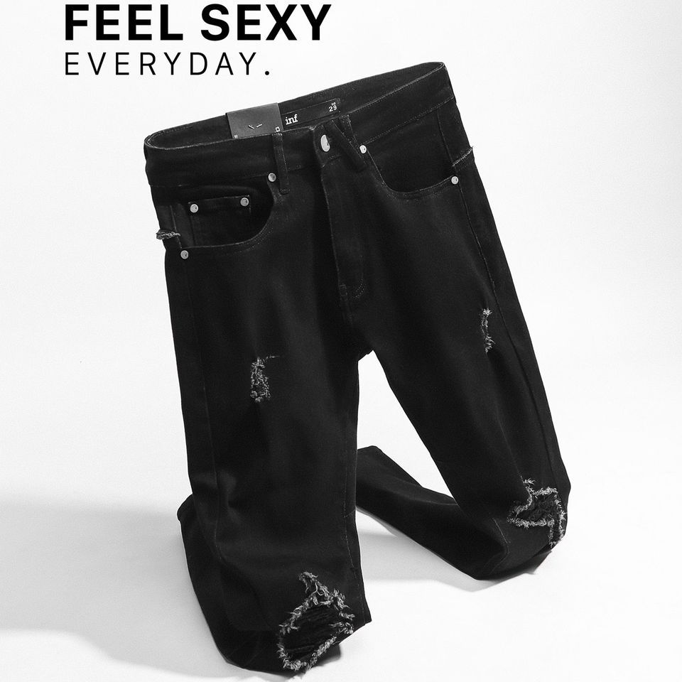 Quần Jean Inf Đen Washed Knee