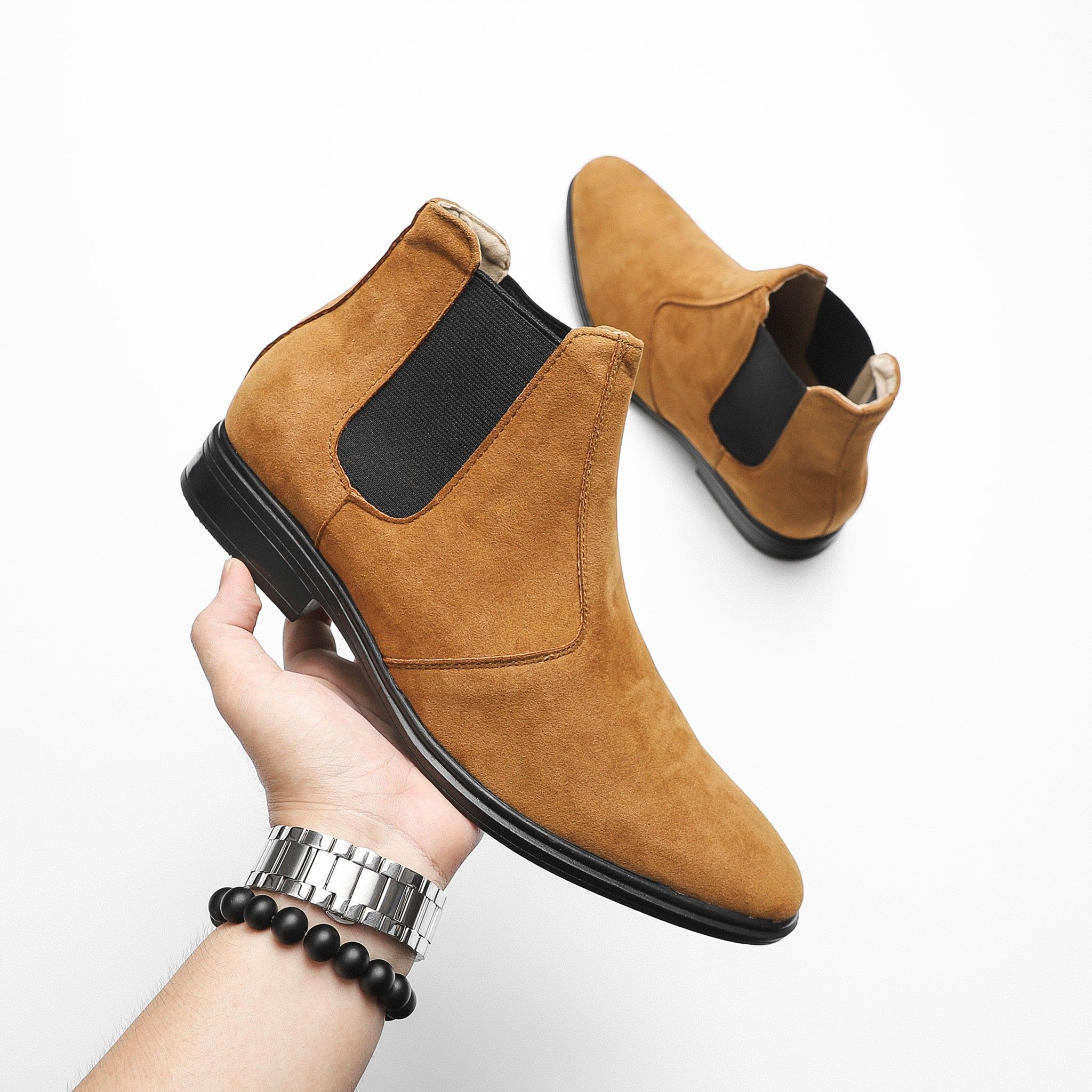 Chelsea Boot Da Lộn Cổ Cao Nâu