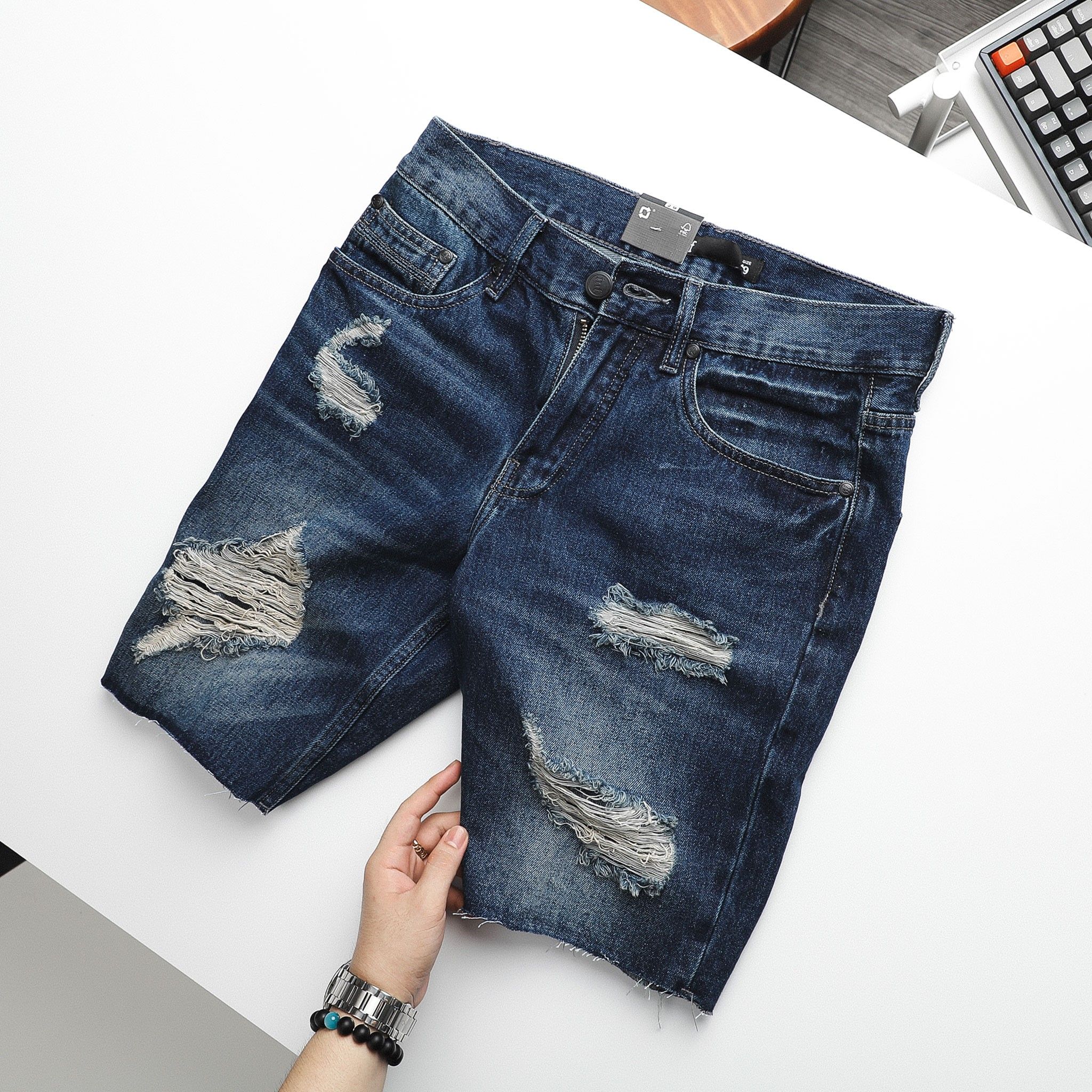 Short Jean Inf Dark Blue Rip