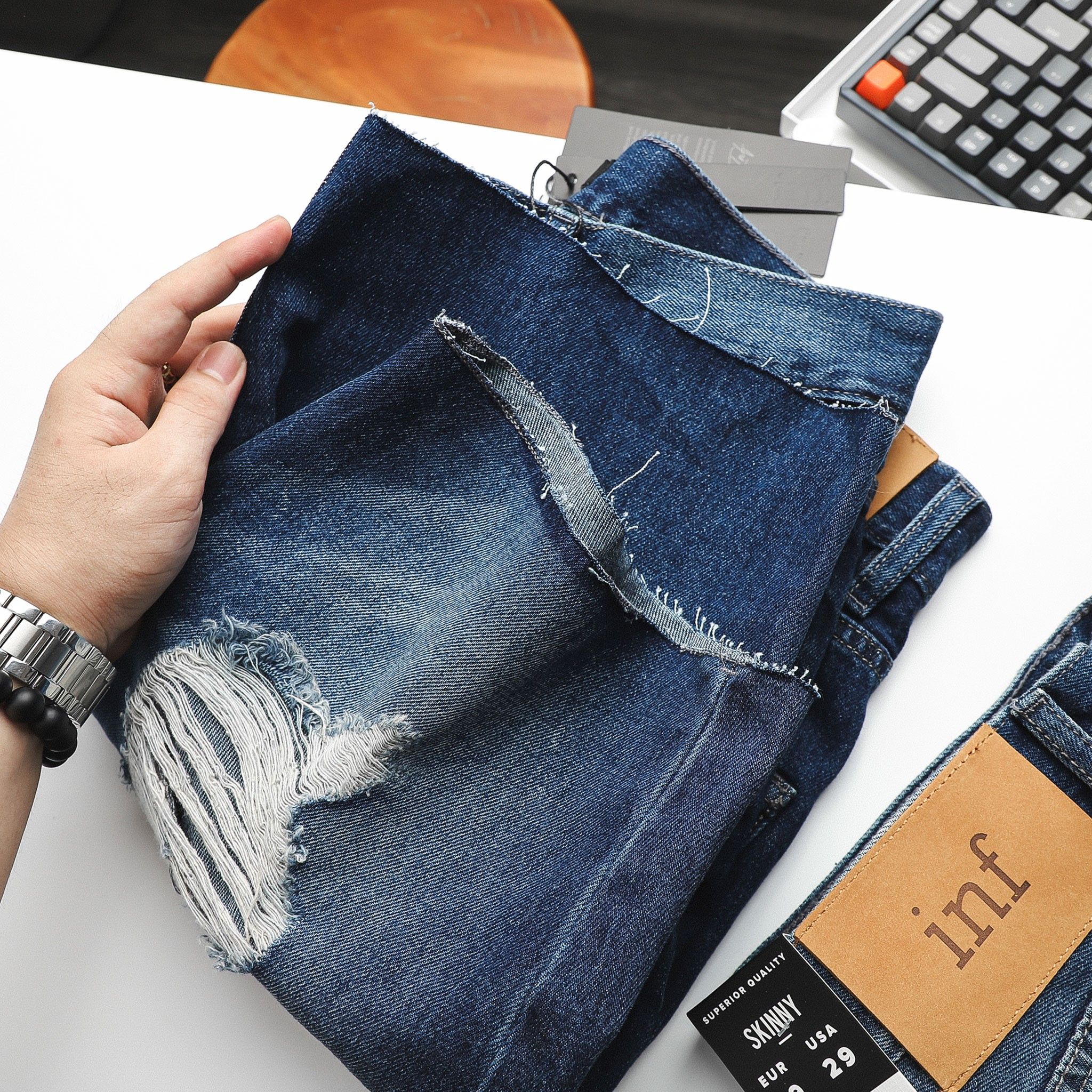 Short Jean Inf Dark Blue Rip