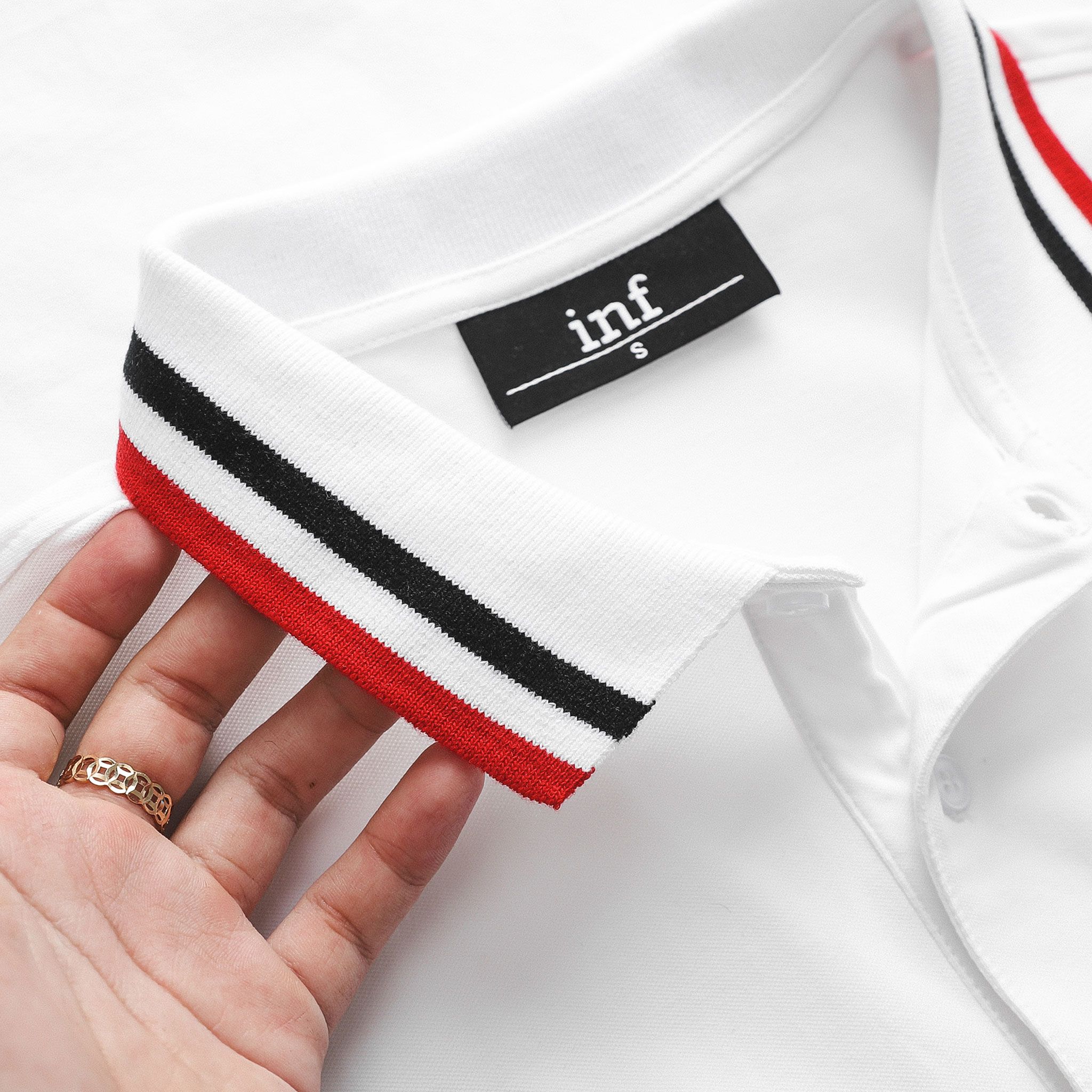 Áo Polo INF Trắng Thêu Đỏ