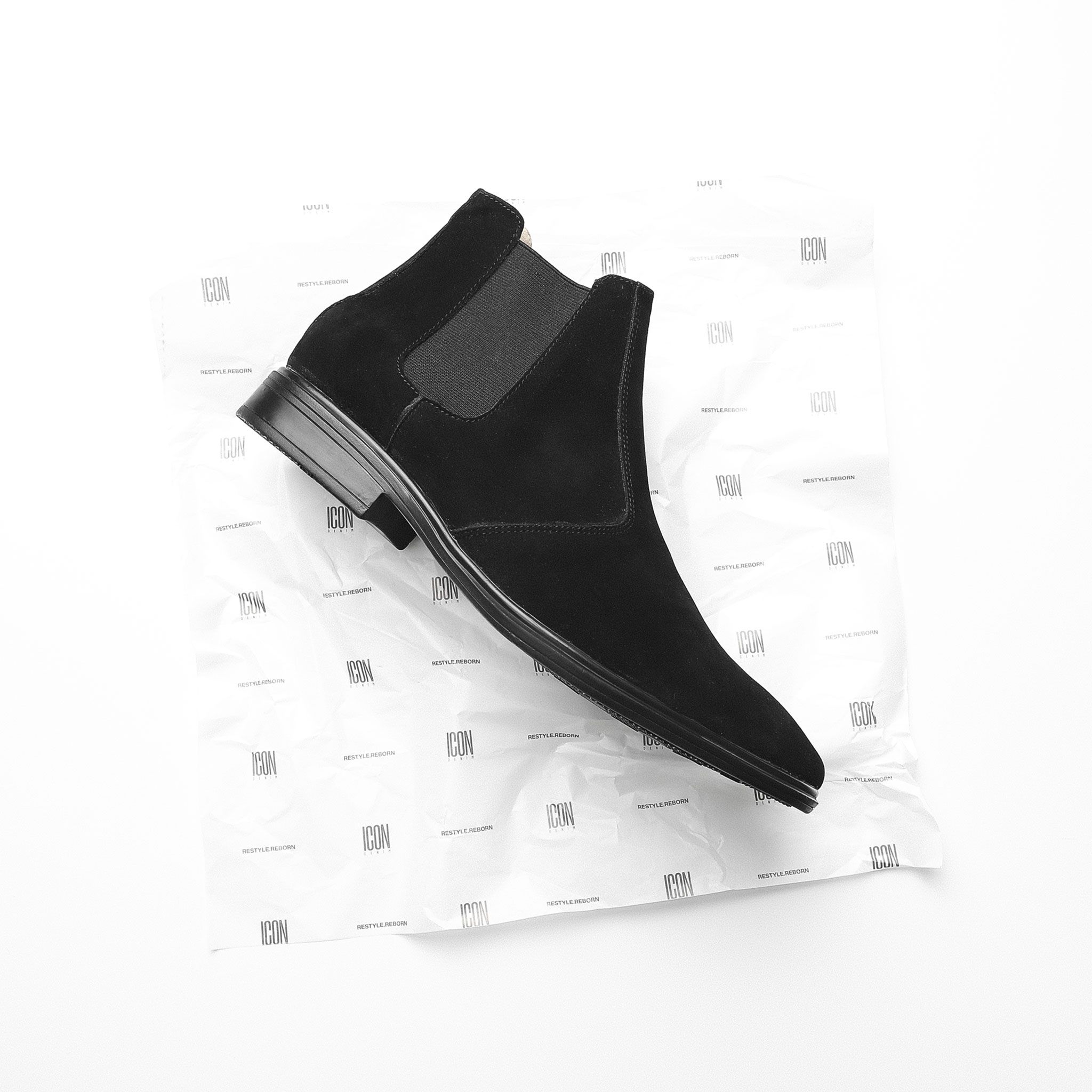 Giày Chelsea Boot Da Lộn Cổ Cao Đen
