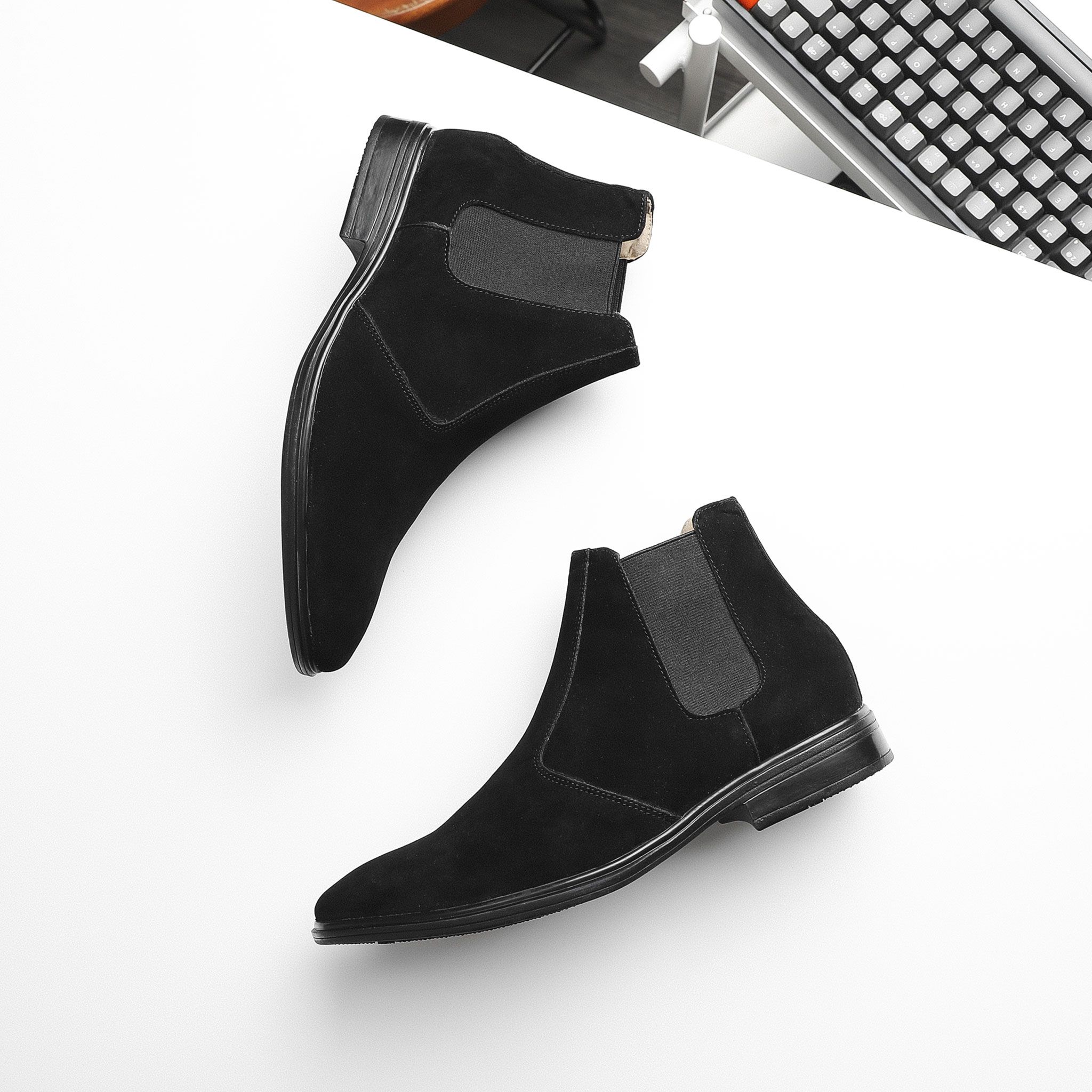 Giày Chelsea Boot Da Lộn Cổ Cao Đen