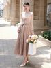 Set Áo Twist Long Sleeves Gown Pleat Skirt