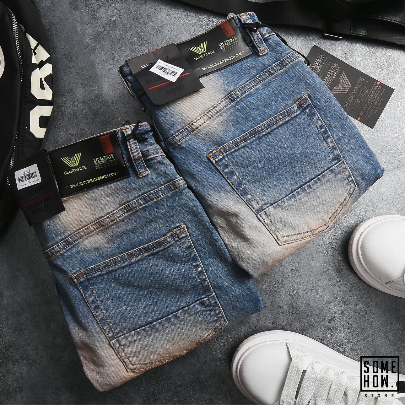 Jean BW Xanh Wash Xước 121