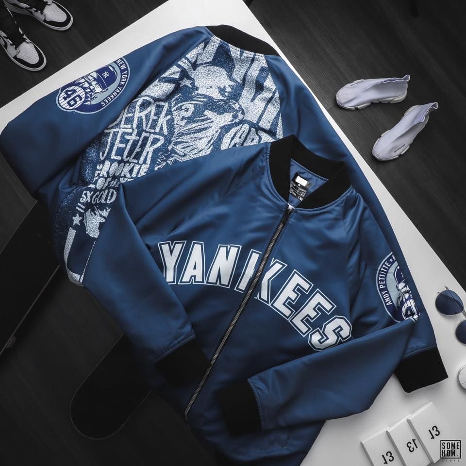 Khoác MLB Xanh Chữ