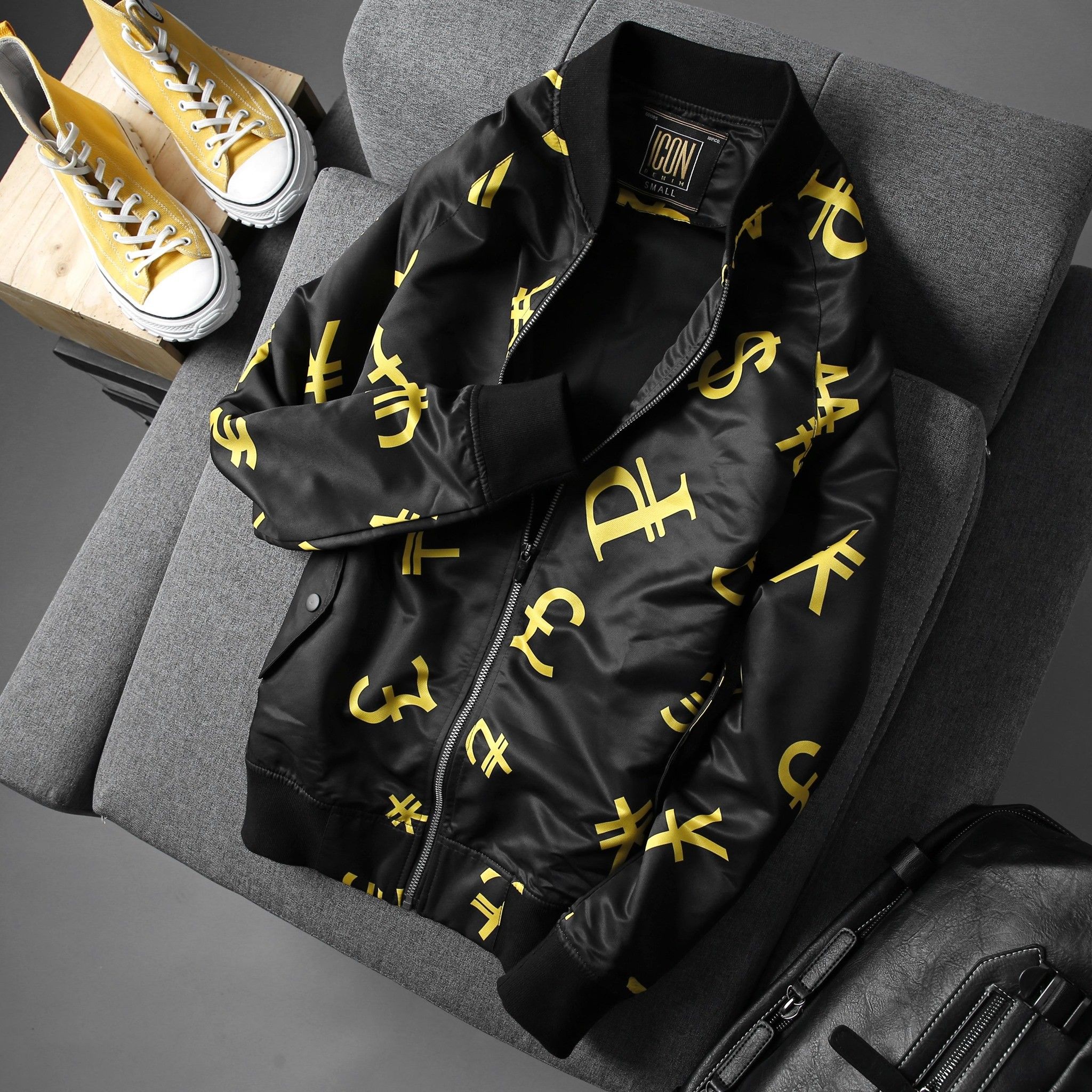 Áo Khoác Bomber Gold Currency Symbols