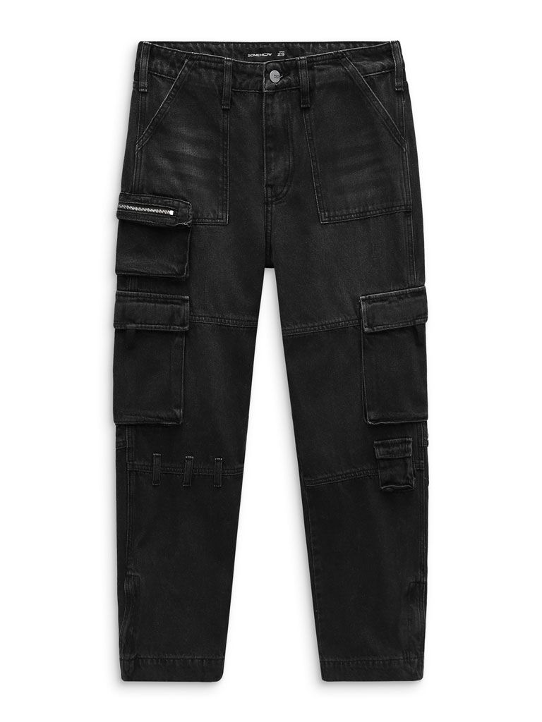 Quần Jean Straight Cargo Zipper Velcro