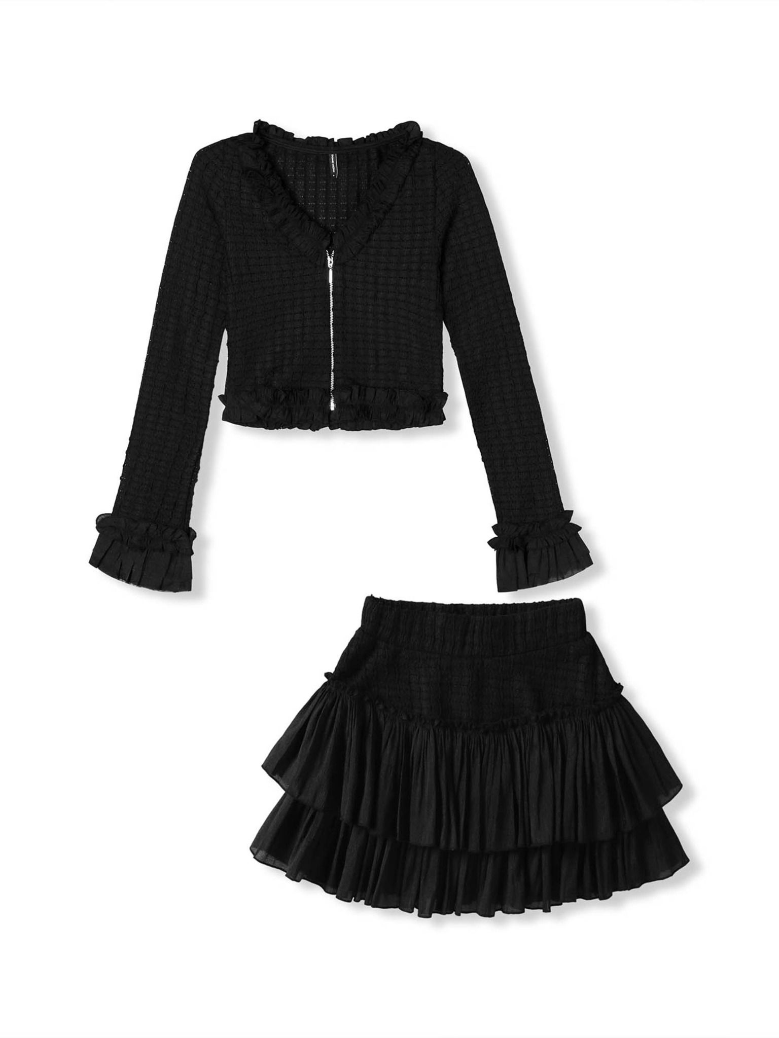 Set Áo Zipping Crop Short Skirt