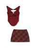 Set Stylish Sleeveless Top Checked Skirt